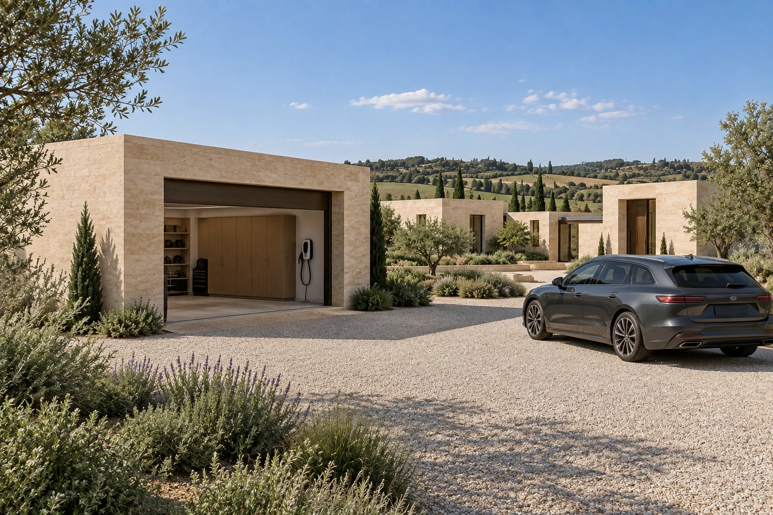 Garage / car court — Casa Campo conceptual visualization