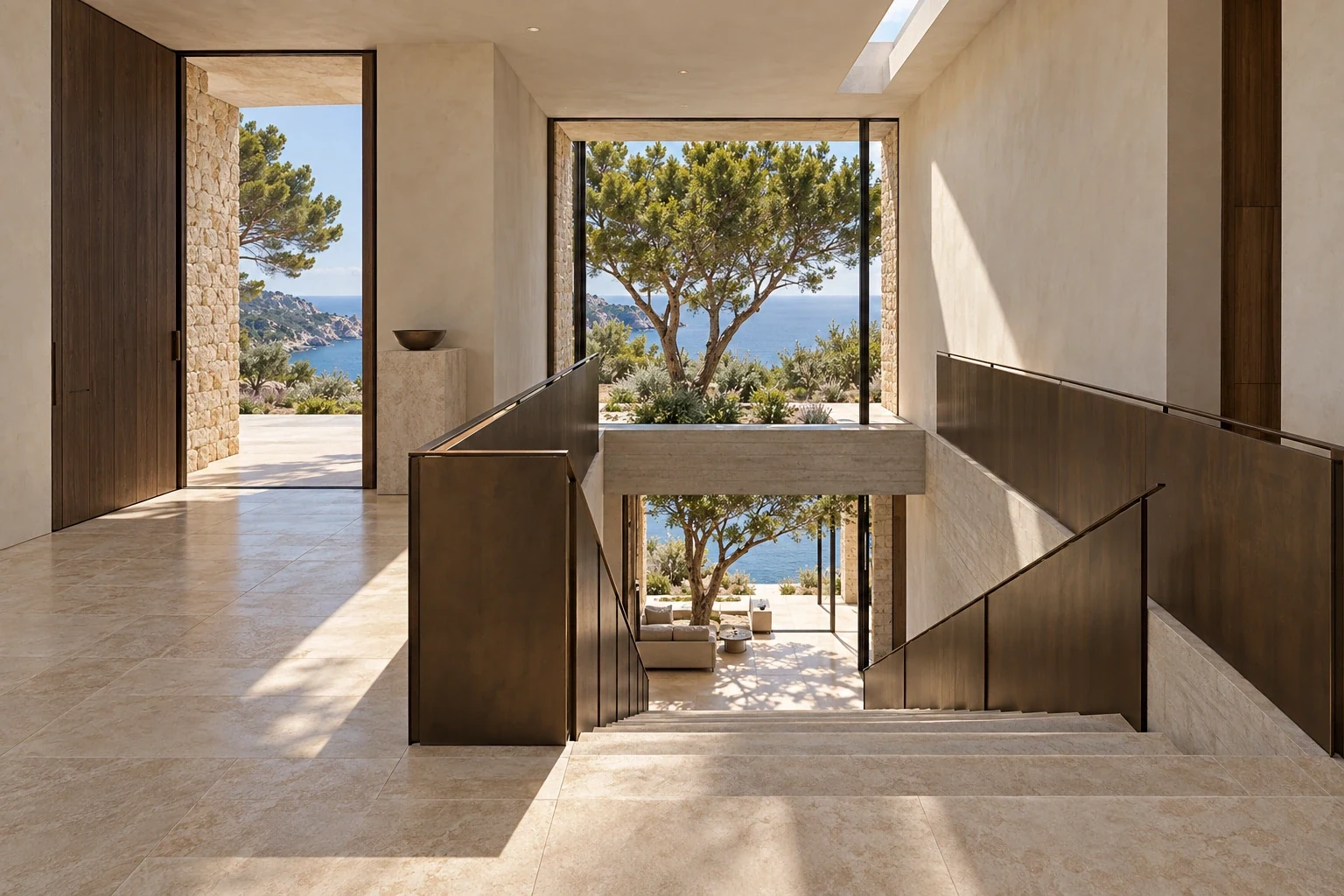 Entrance / descent — Casa Cava, AI-assisted conceptual visualization