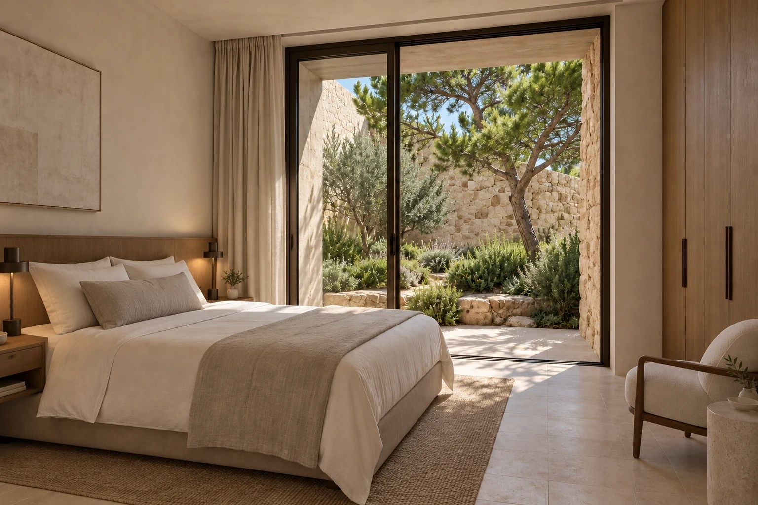 Guest suite — Casa Cava, AI-assisted conceptual visualization