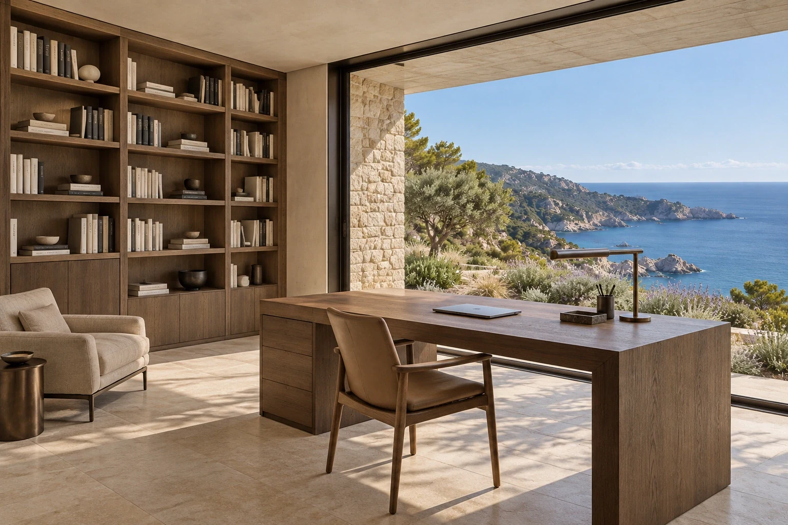 Study / library — Casa Cava, AI-assisted conceptual visualization