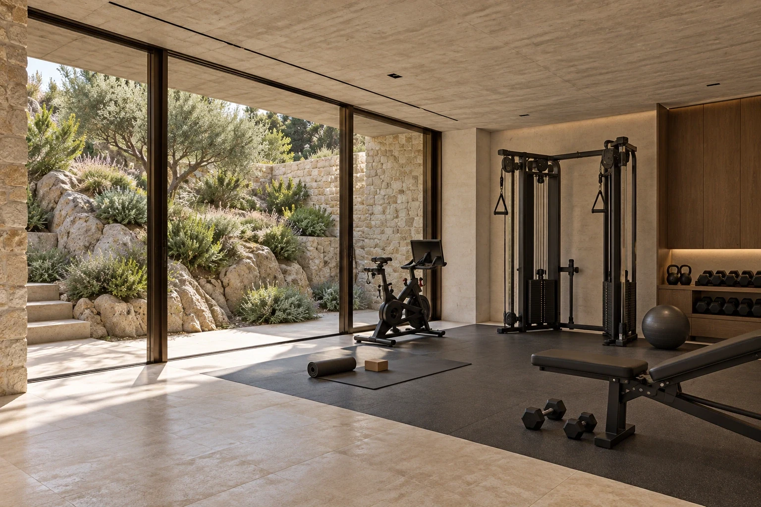 Gym — Casa Cava, AI-assisted conceptual visualization