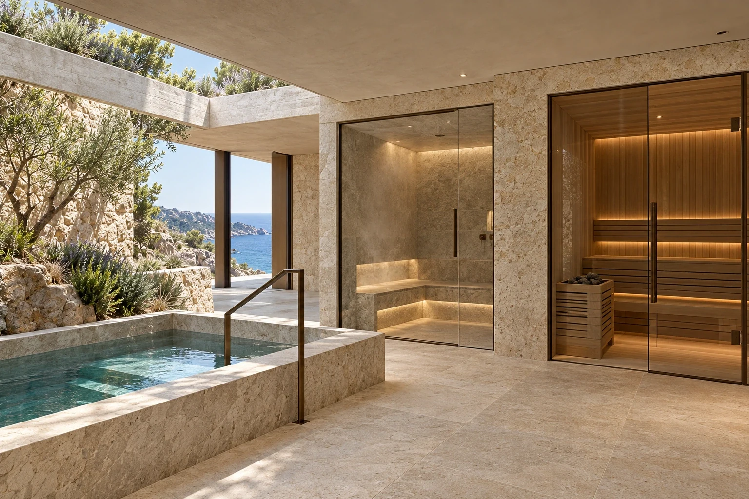 Spa / recovery — Casa Cava, AI-assisted conceptual visualization