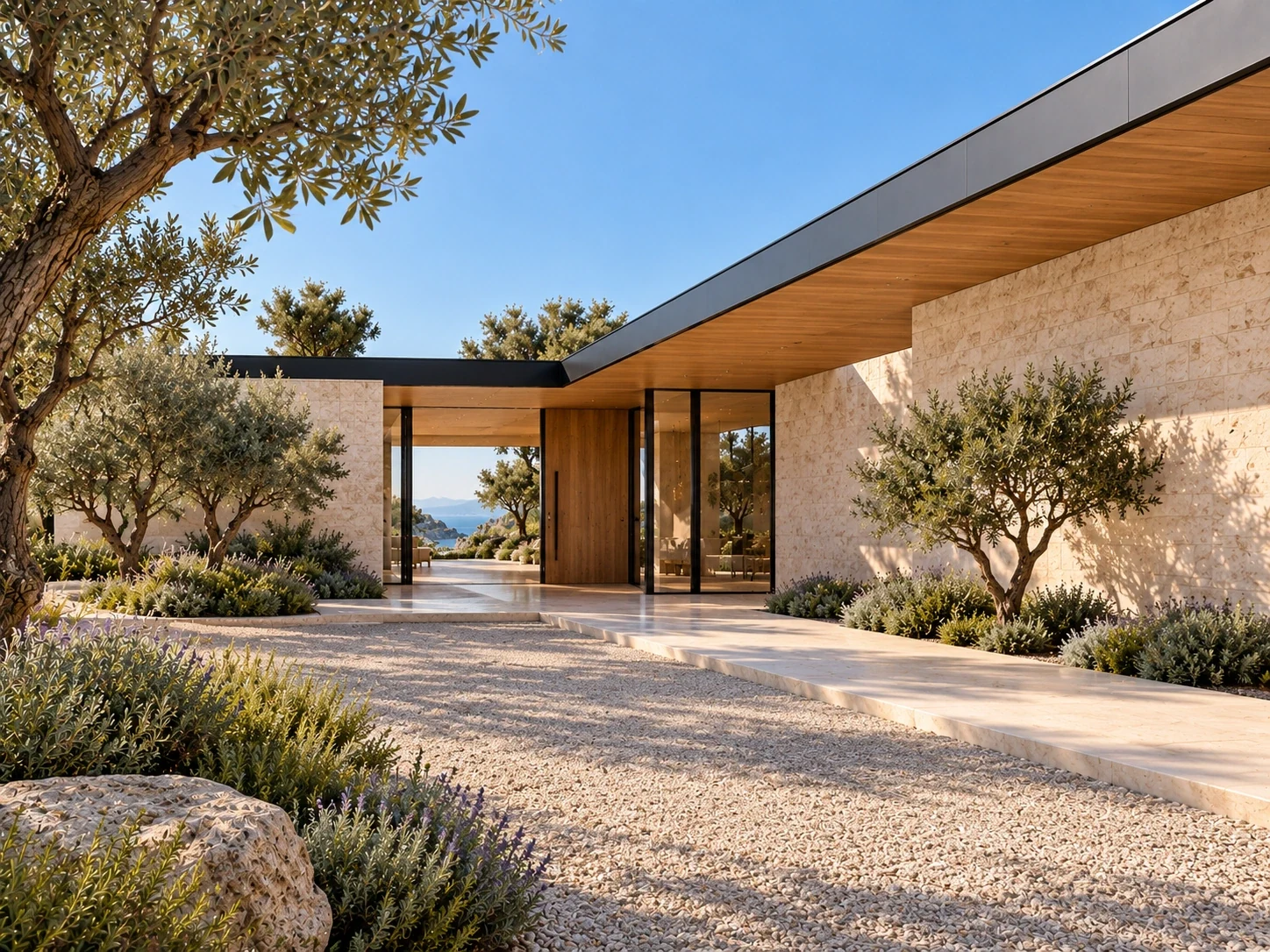 Arrival court — Casa Levante, AI-assisted conceptual visualization