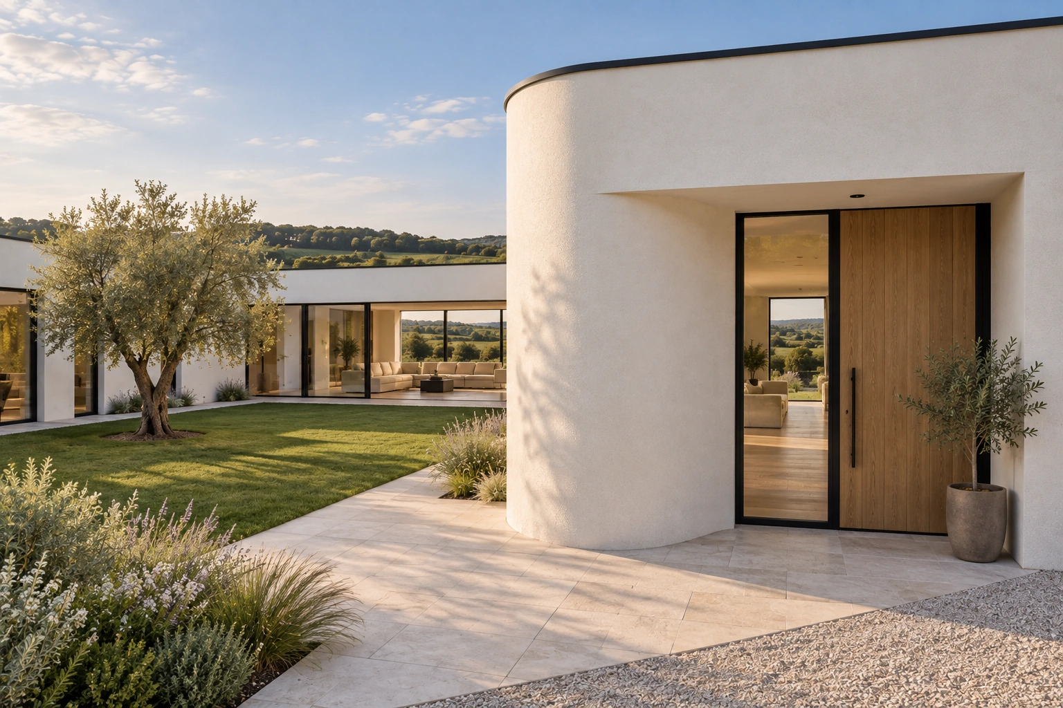 Curved entrance — MAISON PLI conceptual visualization