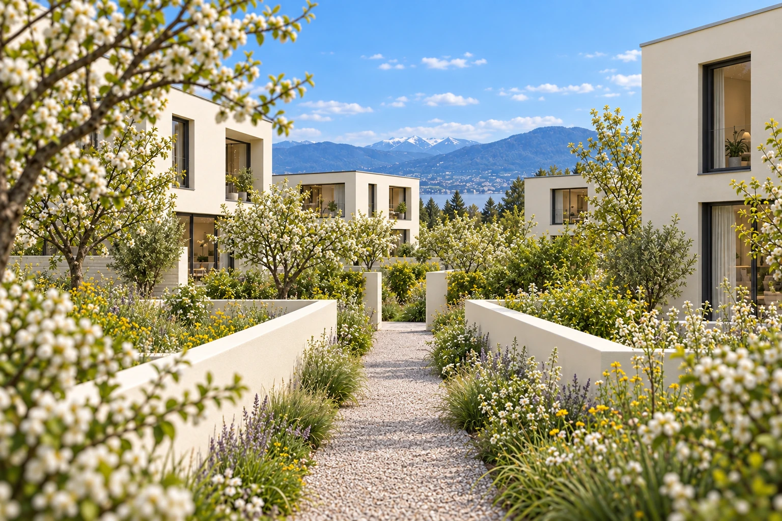 Orchard path — RÉSIDENCE DES CHAMPS conceptual visualization