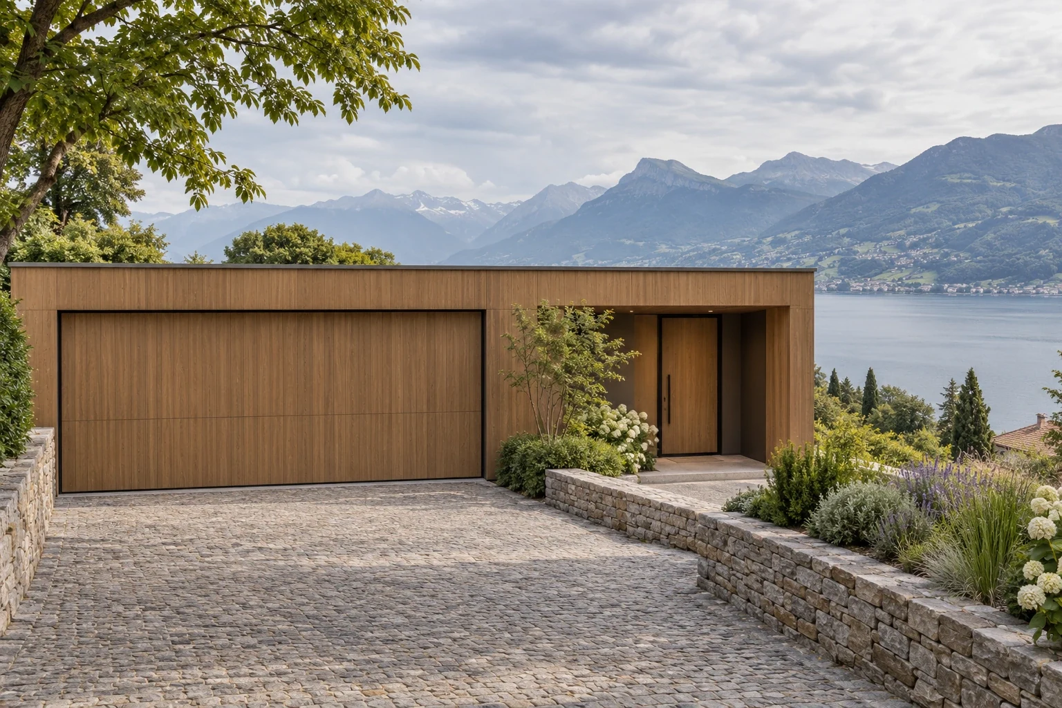 Uphill arrival at the upper living level — RIVE HAUTE conceptual visualization
