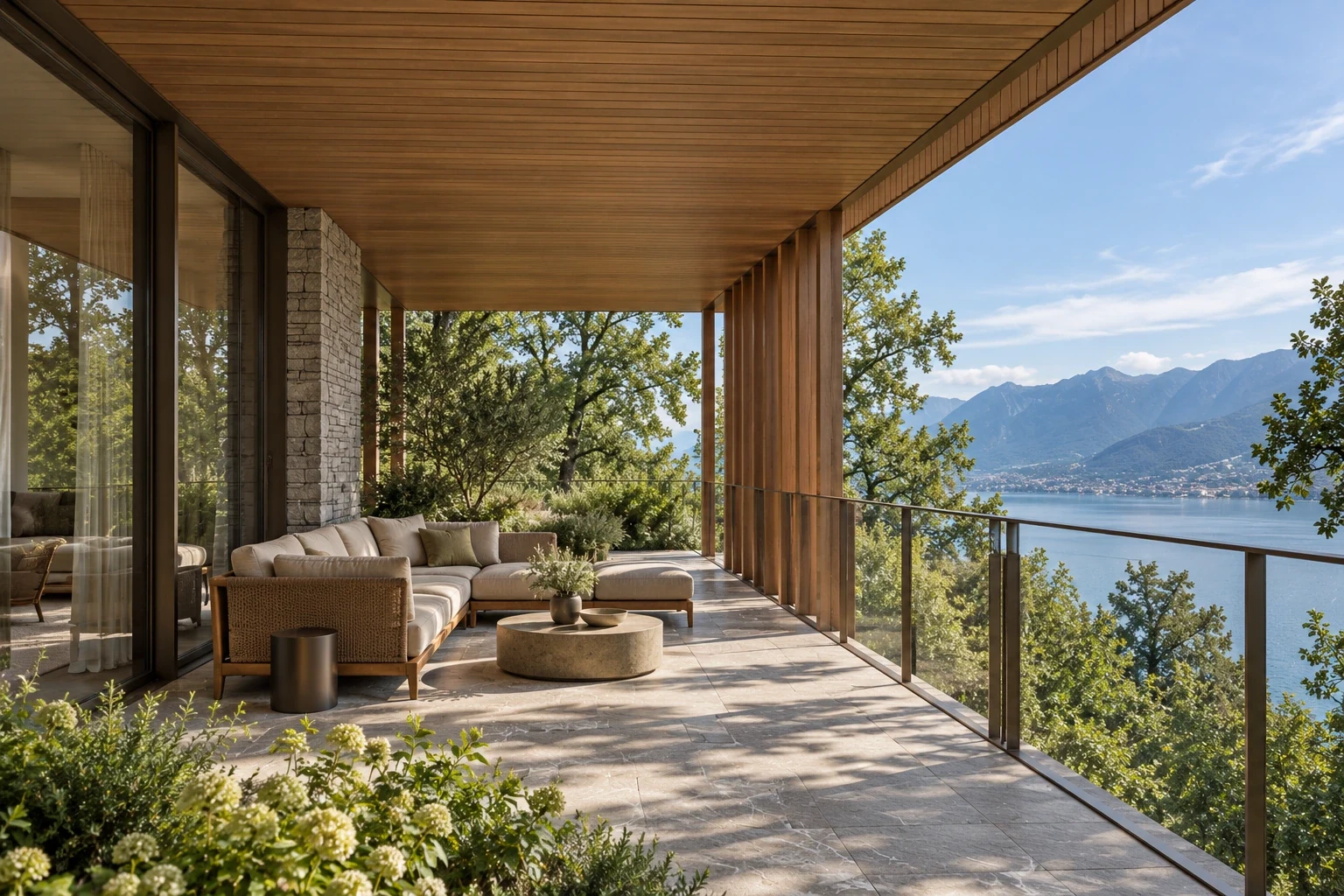 Covered terrace / summer — RIVE HAUTE conceptual visualization
