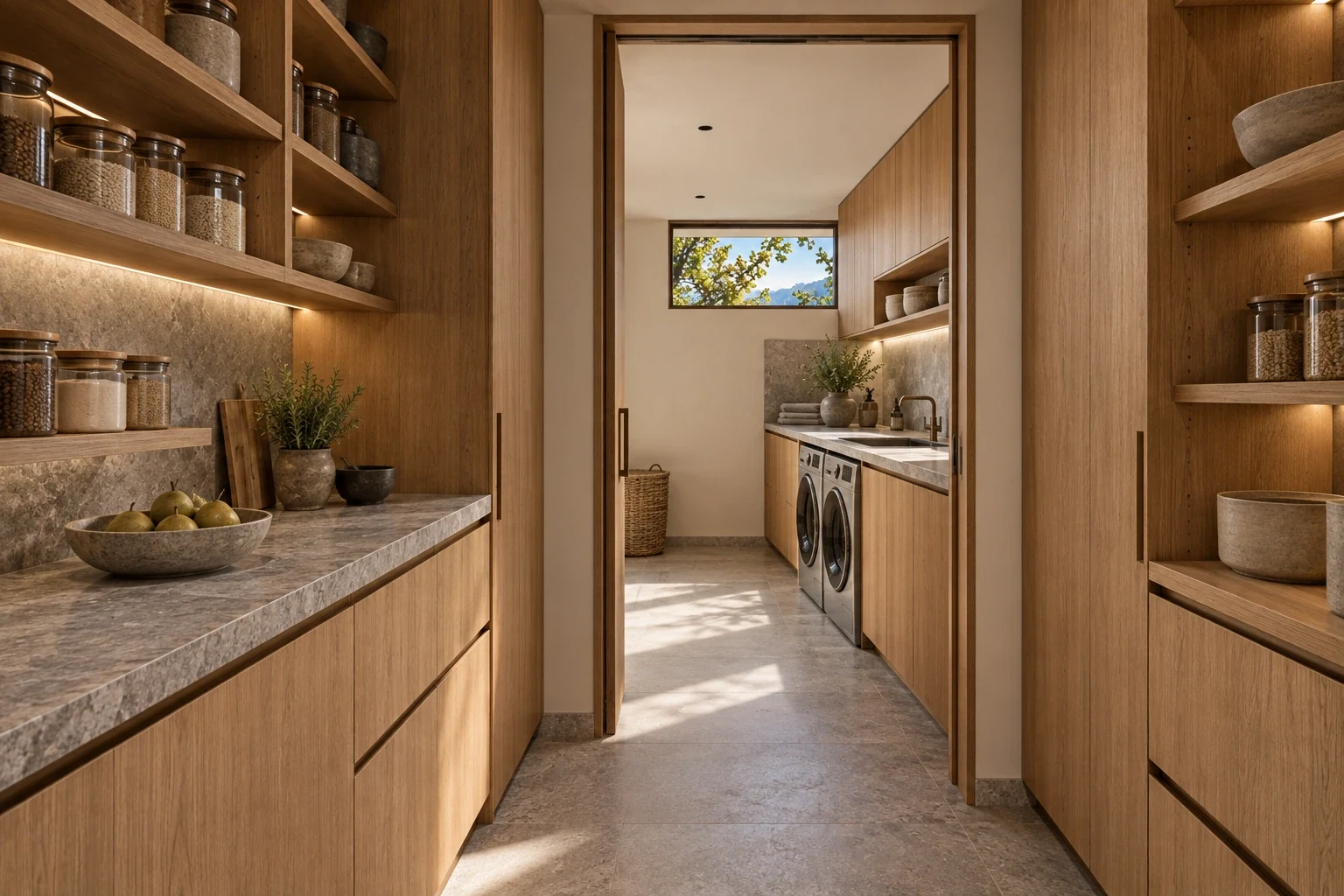 Pantry and laundry service connection — RIVE HAUTE conceptual visualization