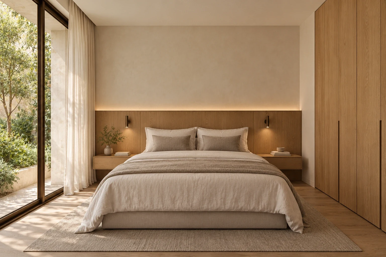 Apartment A — primary bedroom — RUA 07 conceptual visualization